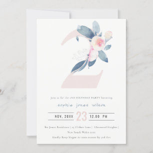 SOFT PINK BLUSH BLUE FLORAL 2nd ANY AGE BIRTHDAY Invitation