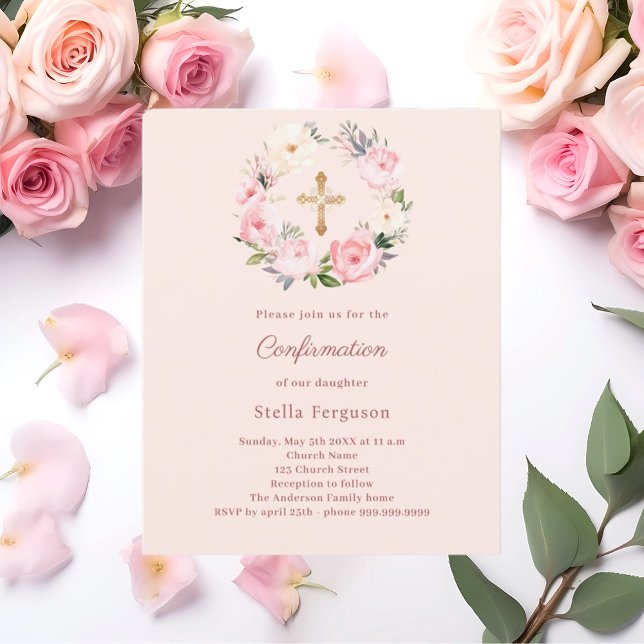 Soft pink blush florals Confirmation invitation (Creator Uploaded)
