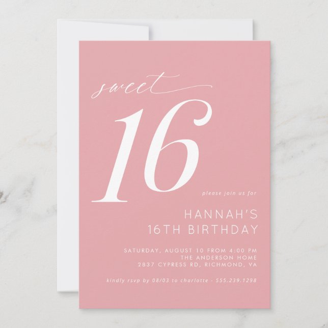 Soft Pink Blush | Girly Simple Sweet 16 Birthday Invitation (Front)