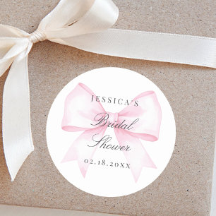 Soft Pink Blush Ribbon Bow Bridal Shower Classic Round Sticker