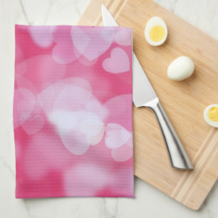 Soft Pink Bokeh Hearts Tea Towel