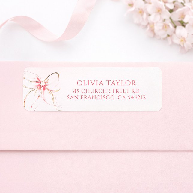 Soft Pink Bow Baptism Return Address Label (Pink Bow Labels)