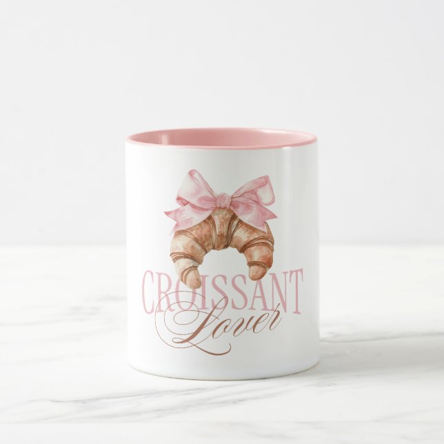 Soft Pink Bow French Coquette Croissant Mug (Center)