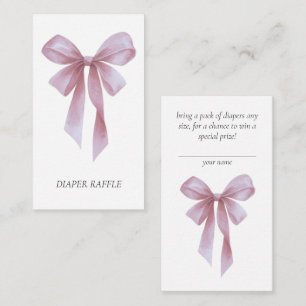 Soft Pink Bow Girl Baby Shower Diaper Raffle Enclosure Card