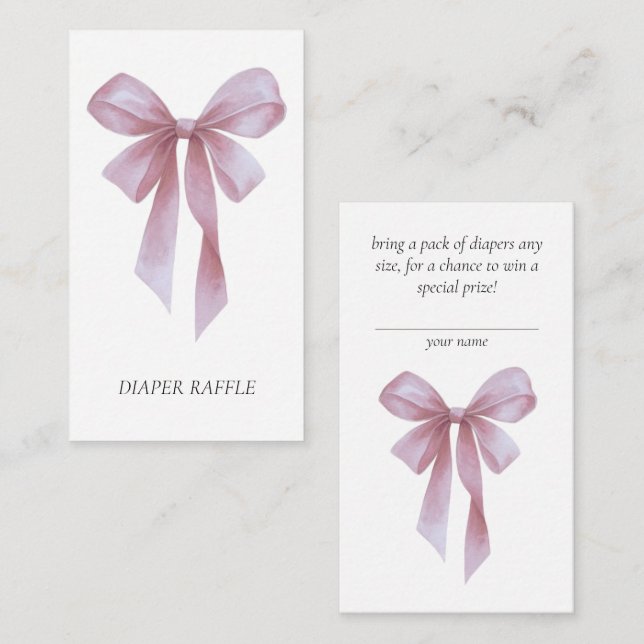 Soft Pink Bow Girl Baby Shower Diaper Raffle Enclosure Card (Front/Back)