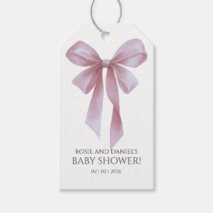 Soft Pink Bow Girl Baby Shower Welcome Gift Tags