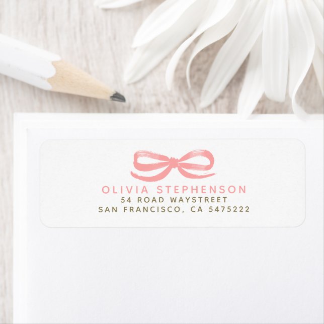 Soft Pink Bow Modern Whimsical Return Address Label (Insitu)