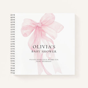 Soft Pink Bow Text Overlay Baby Shower Guest Book