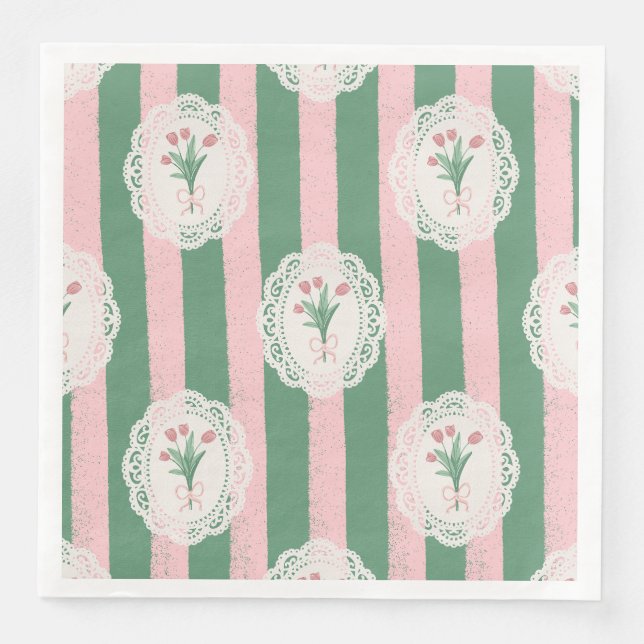 Soft Pink Bow & Tulip Floral Napkin (Front)