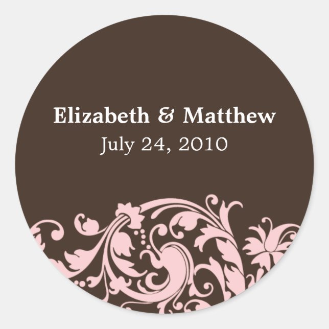 Soft Pink & Brown Swirl Wedding Favour Label (Front)