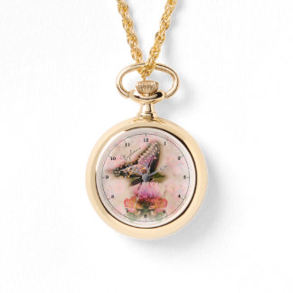 Soft Pink Butterfly and Flowers Watch