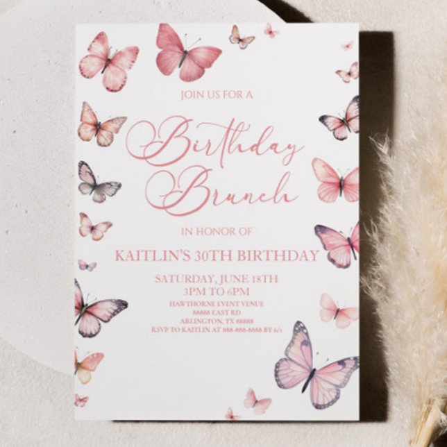 Soft Pink Butterfly Birthday Brunch Party Invitation (Creator Uploaded)