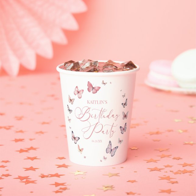 Soft Pink Butterfly Birthday Party Paper Cups (Insitu)