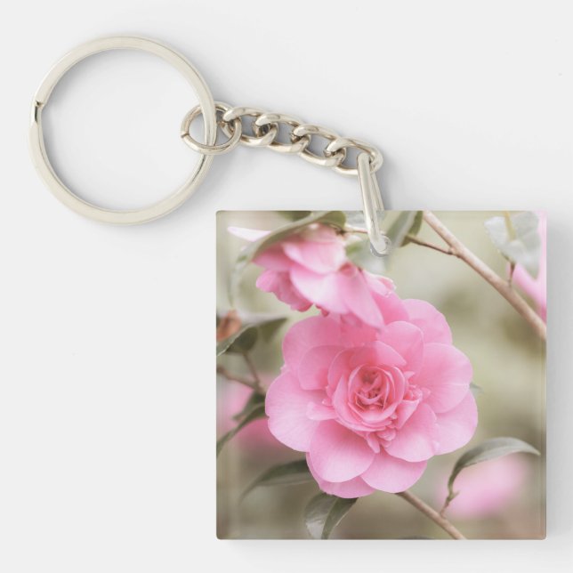 Soft Pink Camellia Flower  Key Ring (Front)