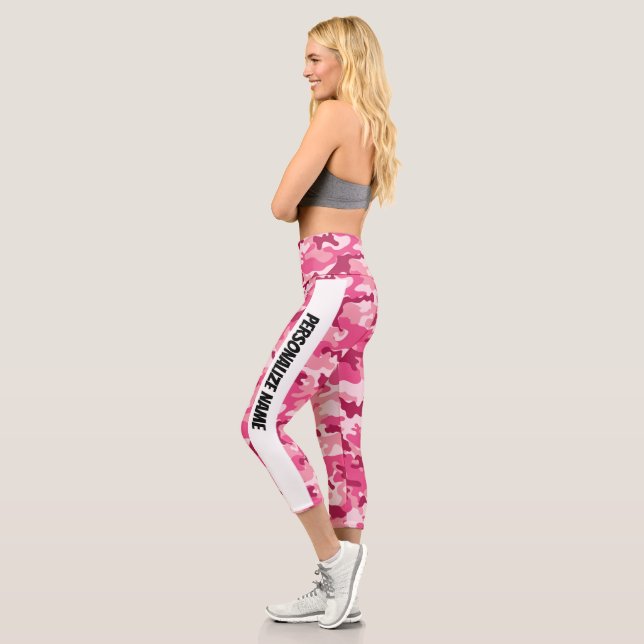Soft Pink Camouflage PERSONALIZE  Capri Leggings (Left)
