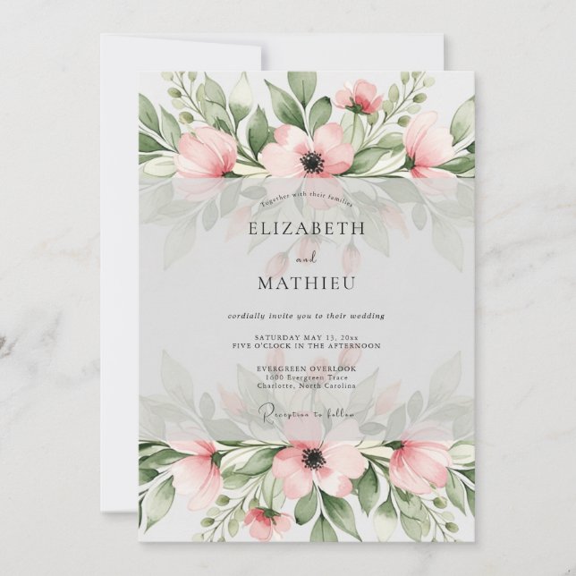 Soft Pink Charming Watercolor Wedding Invitation (Front)