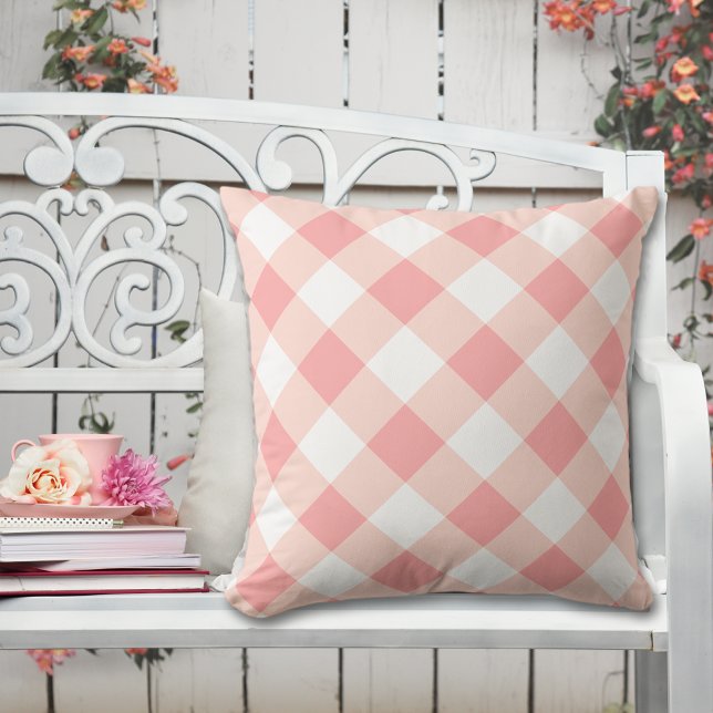 Soft Pink Checks Plaid Throw Pillow (Creator Uploaded)