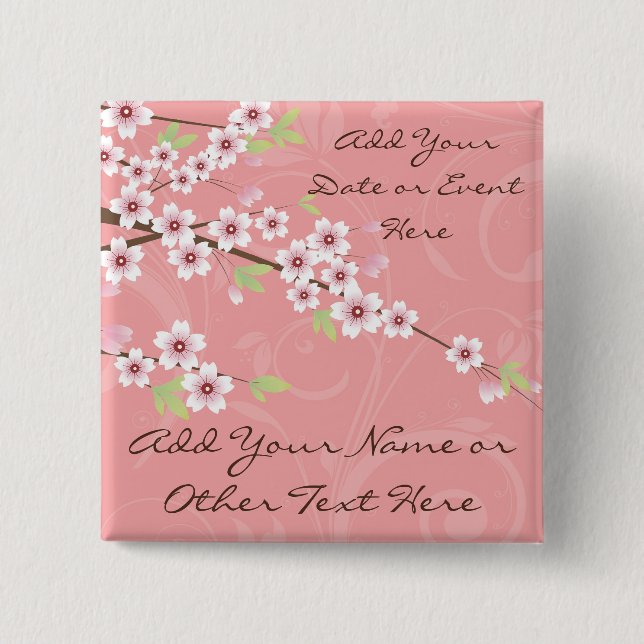 Soft Pink Cherry Blossom 15 Cm Square Badge (Front)