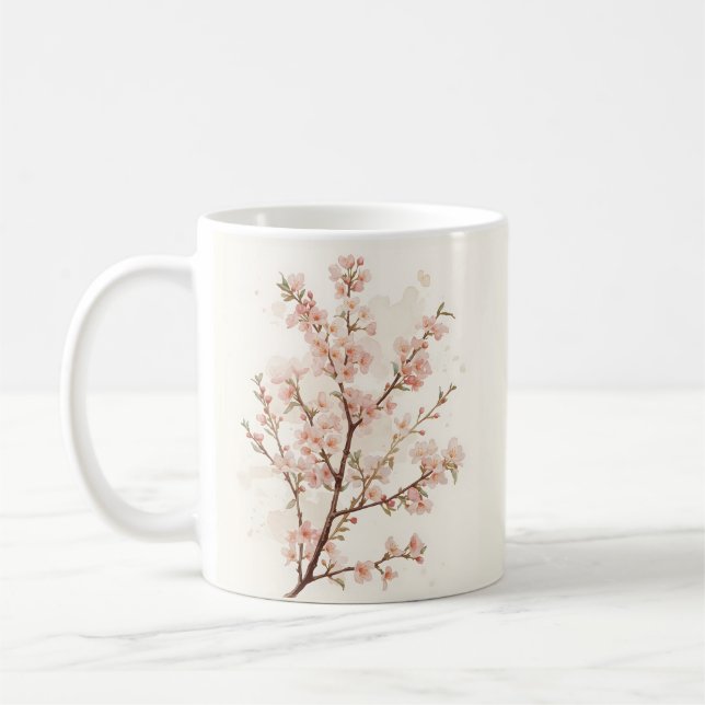 Soft Pink Cherry Blossom Branches Coffee Mug (Left)