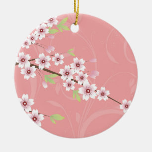Soft Pink Cherry Blossom Ceramic Ornament