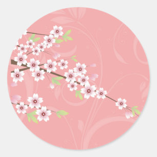Soft Pink Cherry Blossom Classic Round Sticker