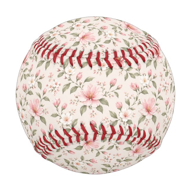 Soft Pink Cherry Blossom Floral Seamless Pattern Baseball (Front)