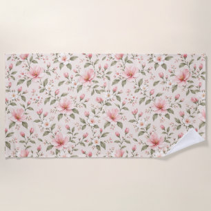 Soft Pink Cherry Blossom Floral Seamless Pattern Beach Towel