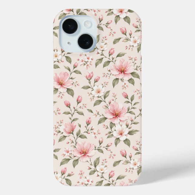 Soft Pink Cherry Blossom Floral Seamless Pattern Case-Mate iPhone Case (Back)