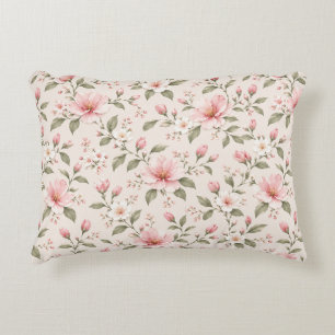 Soft Pink Cherry Blossom Floral Seamless Pattern Decorative Cushion