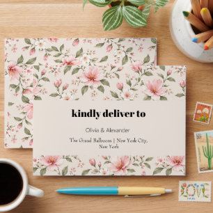 Soft Pink Cherry Blossom Floral Seamless Pattern Envelope