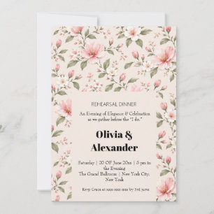 Soft Pink Cherry Blossom Floral Seamless Pattern Invitation