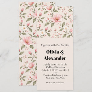 Soft Pink Cherry Blossom Floral Seamless Pattern Invitation
