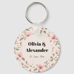 Soft Pink Cherry Blossom Floral Seamless Pattern Key Ring