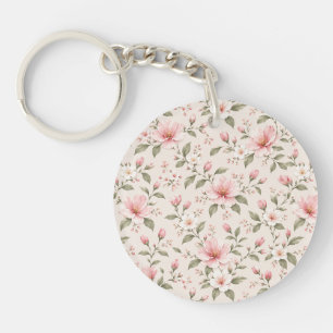 Soft Pink Cherry Blossom Floral Seamless Pattern Key Ring