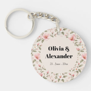 Soft Pink Cherry Blossom Floral Seamless Pattern Key Ring