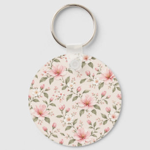 Soft Pink Cherry Blossom Floral Seamless Pattern Key Ring