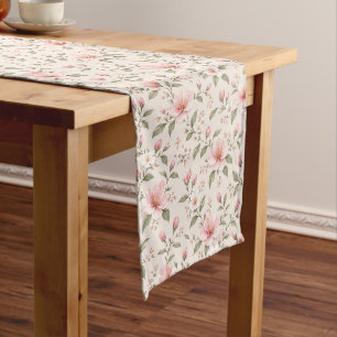 Soft Pink Cherry Blossom Floral Seamless Pattern Long Table Runner