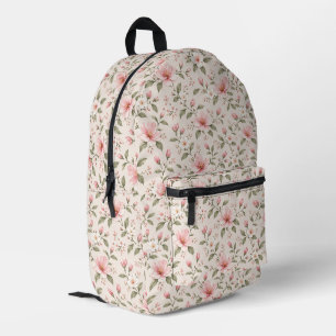 Soft Pink Cherry Blossom Floral Seamless Pattern Printed Backpack