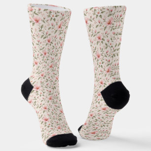 Soft Pink Cherry Blossom Floral Seamless Pattern Socks