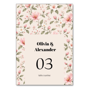 Soft Pink Cherry Blossom Floral Seamless Pattern Table Number