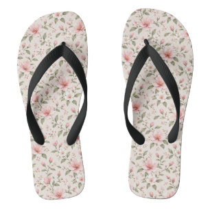 Soft Pink Cherry Blossom Floral Seamless Pattern Thongs