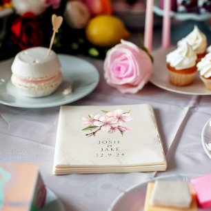 Soft pink cherry blossom flower wedding napkin