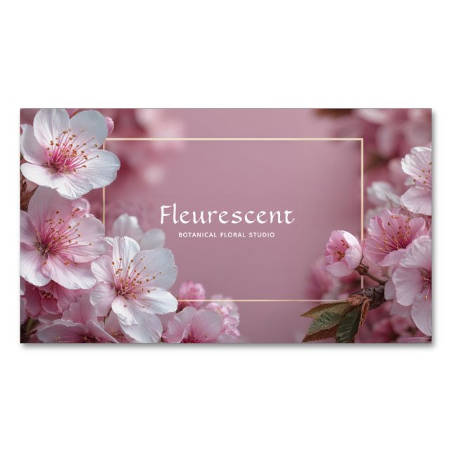 Soft Pink Cherry Blossom Modern Bokeh Magnetic Business Card (Front)