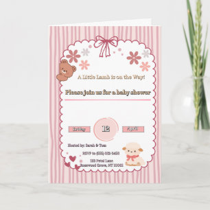 Soft Pink Coquette Lamb & Bear Baby Shower Invite