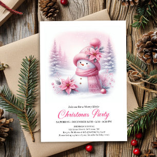 Soft Pink Coquette Snowman Digital Kids Christmas  Invitation
