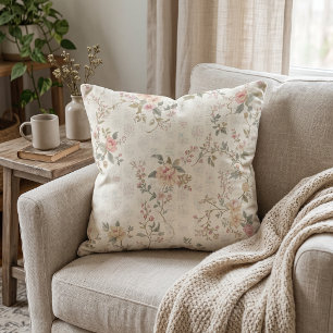 Soft Pink & Cream Vintage Floral Rose Cushion