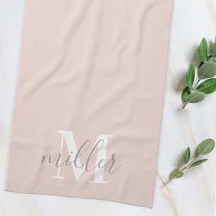 Soft Pink Custom Family Name Monogram Tea Towel