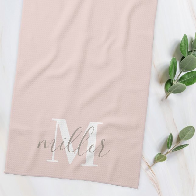 Soft Pink Custom Family Name Monogram Tea Towel (Creator Uploaded)