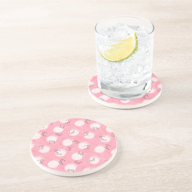Soft Pink Cute Pattern – Minimal Aesthetic Polka Coaster (Side)