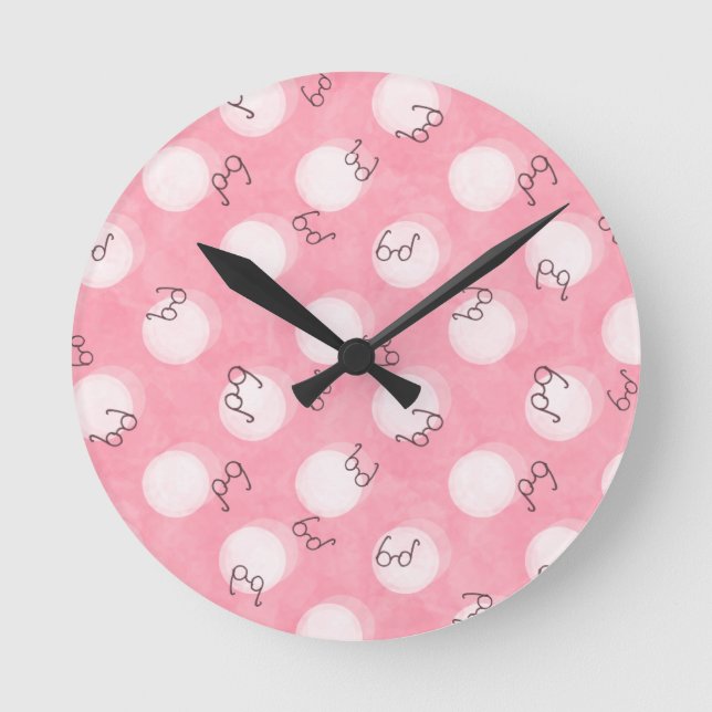 Soft Pink Cute Pattern – Minimal Aesthetic Polka Round Clock (Front)